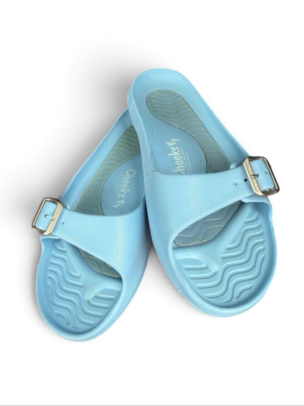 Tony Little Cheeks Exercise Recovery Slides Sandals Powder Blue size 8